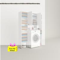 Kenzlife çamaşır makinesi dolabı veronikamaksduble byz 180*126*20 banyo arkalıksız raflı + tekli duvar rafı hediyeli