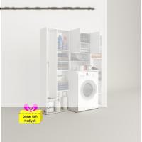 Kenzlife çamaşır makinesi dolabı hayzummega byz 180*156*55 banyo kiler çift kapaklı arkalıklı + tekli duvar rafı hediyeli