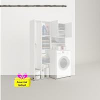 Kenzlife çamaşır makinesi dolabı hayzumsüpürge byz 180*126*55 banyo kiler çift kapaklı arkalıklı + tekli duvar rafı hediyeli