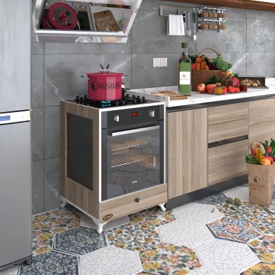 Kenzlife ankastre modülü kabini altın3 crd fırın ocak dolabı kapaklı ayaklı