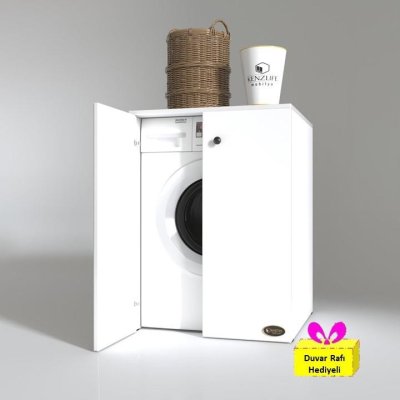 Kenzlife çamaşır&kurutma makinesi dolabı büyük boy kapaklı lubmila byz 100*80*70 banyo ofis arkalıksız + tekli duvar rafı hediyeli