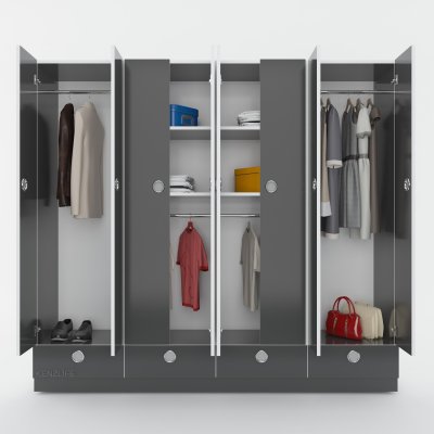 Kenzlife gardırop 8 kapılı 4 çekmeceli zambak 182*200*42 gri kapaklı gardolap dolap