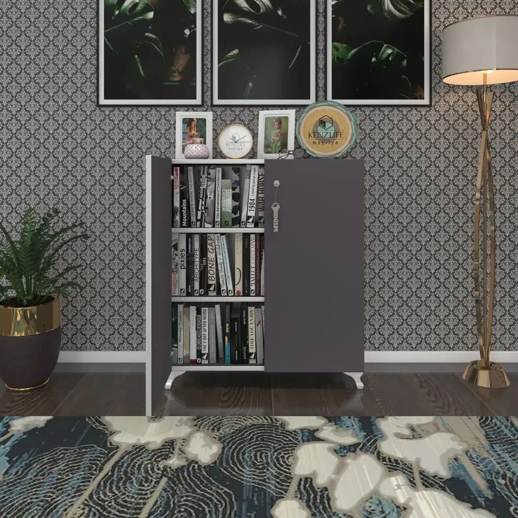 Kenzlife 2 kapılı dolap çilem 088*070*032 gri kilitli ayaklı banyo mutfak ofis kitaplık ayakkabılık kiler