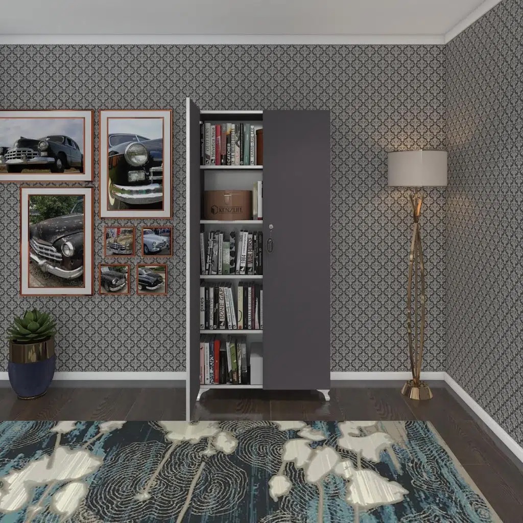 Kenzlife 2 kapılı dolap çilem 188*070*032 gri kilitli ayaklı banyo mutfak ofis kitaplık ayakkabılık kiler