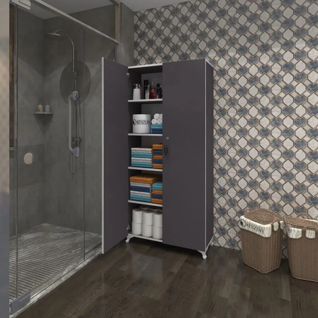 Kenzlife 2 kapılı dolap çilem 188*090*032 gri kilitli ayaklı banyo mutfak ofis kitaplık ayakkabılık kiler