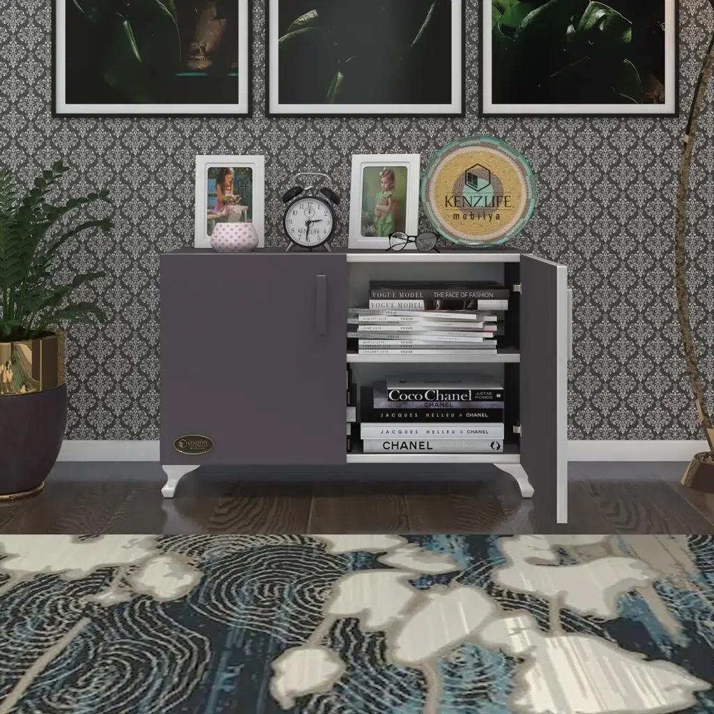 Kenzlife 2 kapılı dolap rabia 048*070*032 gri kapaklı ayaklı banyo mutfak ofis kitaplık ayakkabılık kiler