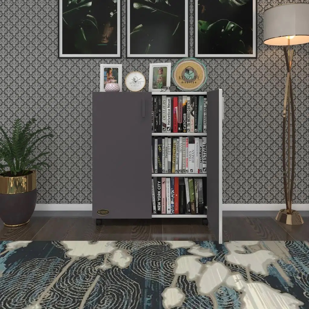 Kenzlife 2 kapılı dolap rabia 088*070*032 gri kapaklı tekerlekli banyo mutfak ofis kitaplık ayakkabılık kiler