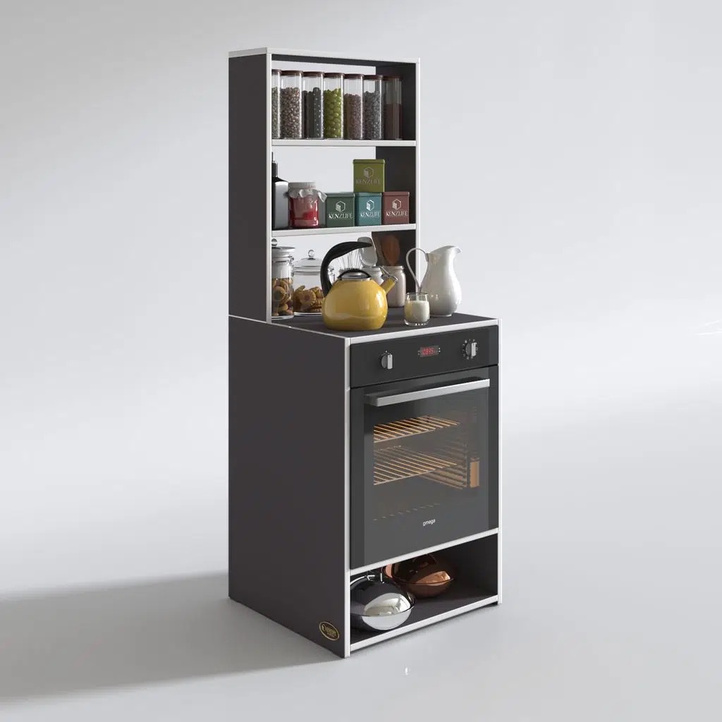 Kenzlife ankastre fırın dolabı canfeza gri 165*60*56 mutfak raflı