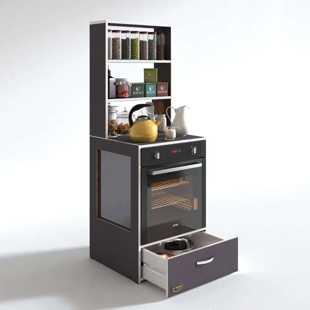 Kenzlife ankastre fırın dolabı gönül gri 165*60*56 mutfak çekmeceli