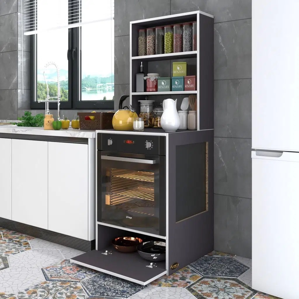 Kenzlife ankastre fırın dolabı hümeyra gri 165*60*56 mutfak kapaklı