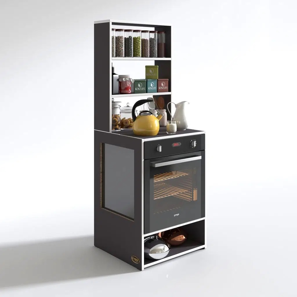 Kenzlife ankastre fırın dolabı ismihan gri 165*60*56 mutfak raflı