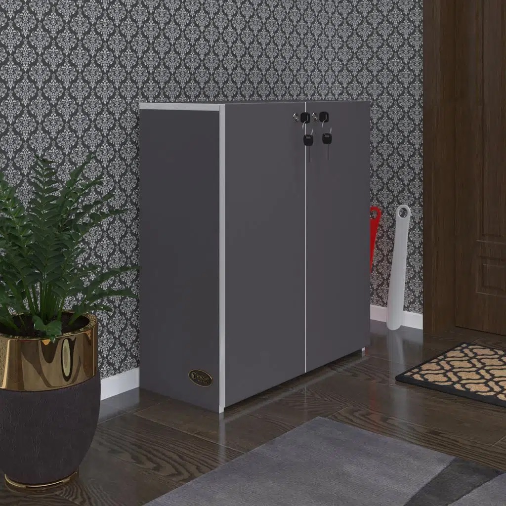 Kenzlife ayakkabılık ayakkabı dolabı kilitli gutan gri 080*70*32 kapaklı ofis dolabı