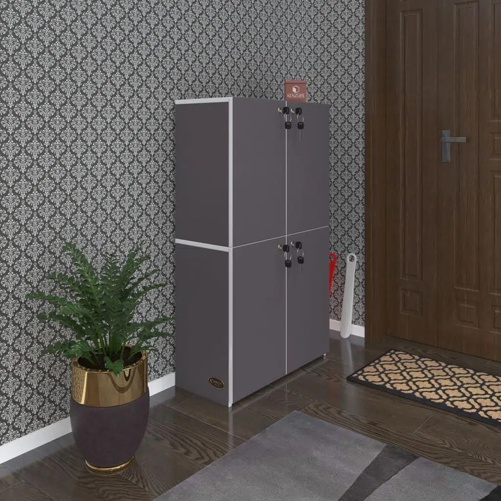 Kenzlife ayakkabılık ayakkabı dolabı kilitli gutan gri 120*70*32 kapaklı ofis dolabı iki bölme