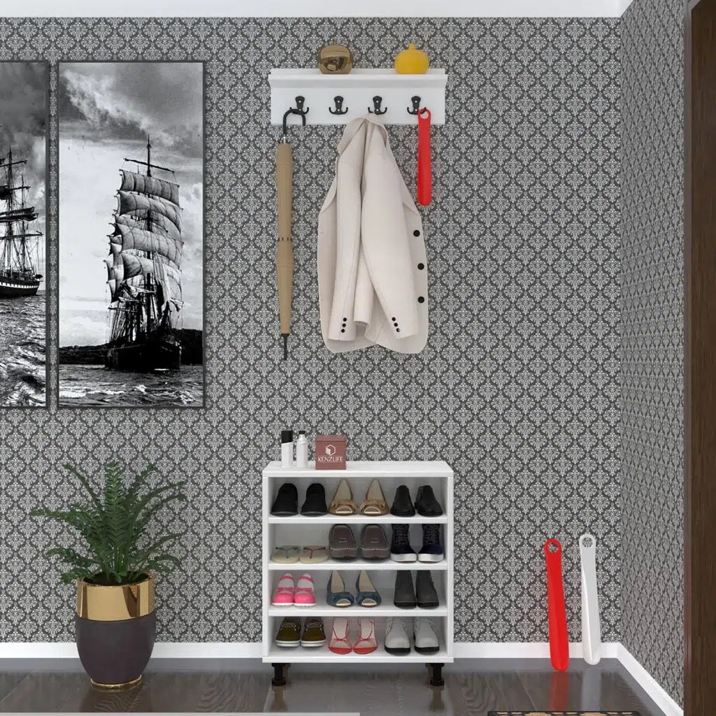 Kenzlife ayakkabılık cimcime4 gribyz 68*060*32 kapaklı 4 raflı 12 çift ayakkabı kapasitesi