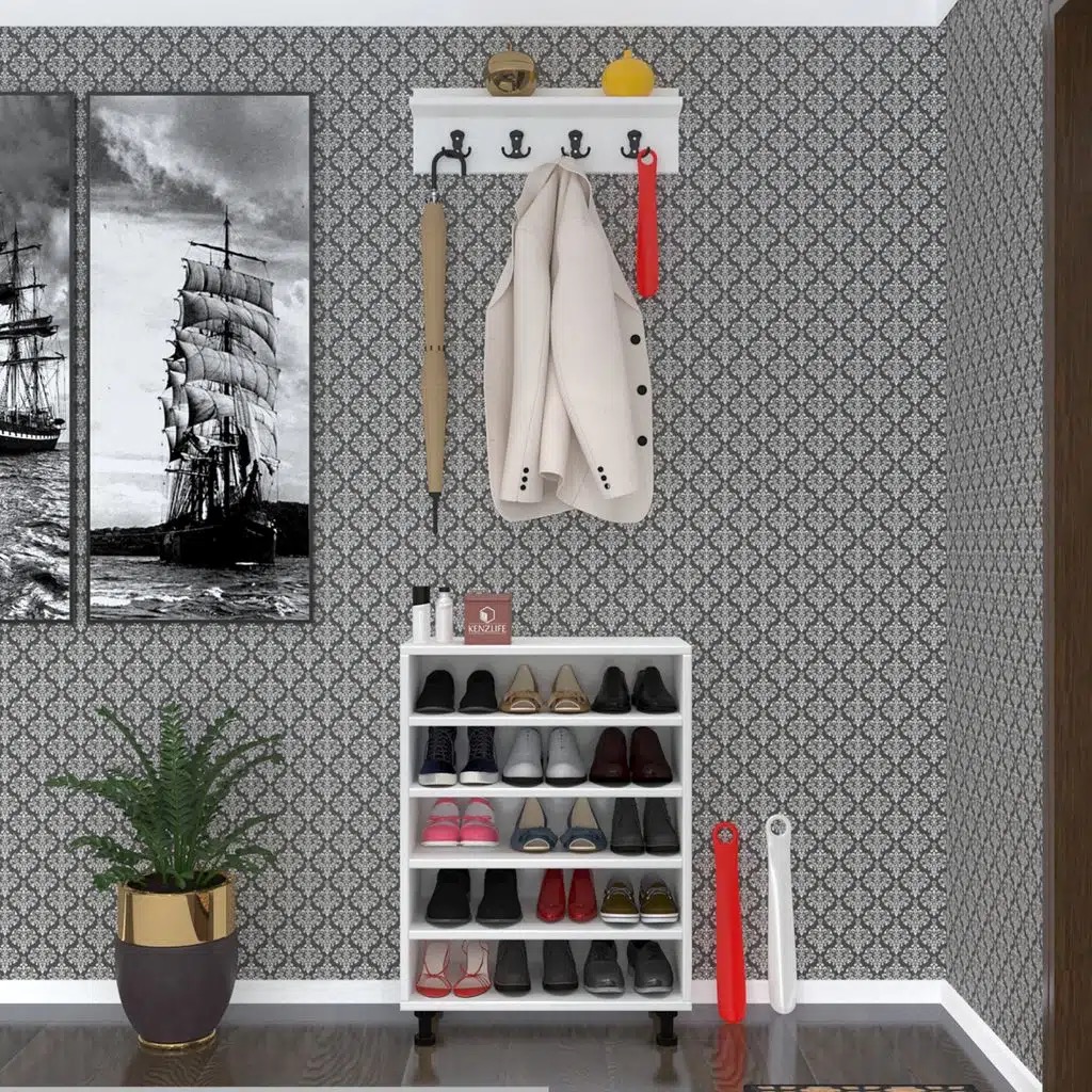 Kenzlife ayakkabılık cimcime5 gribyz 83*060*32 kapaklı 5 raflı 15 çift ayakkabı kapasitesi