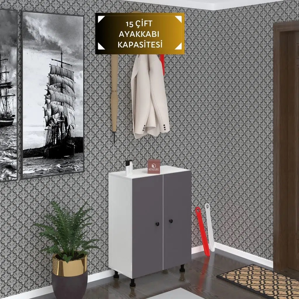 Kenzlife ayakkabılık cimcime5 gribyz 83*060*32 kapaklı 5 raflı 15 çift ayakkabı kapasitesi