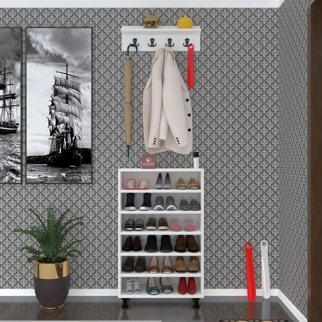 Kenzlife ayakkabılık cimcime6 gribyz 98*060*32 kapaklı 6 raflı 18 çift ayakkabı kapasitesi