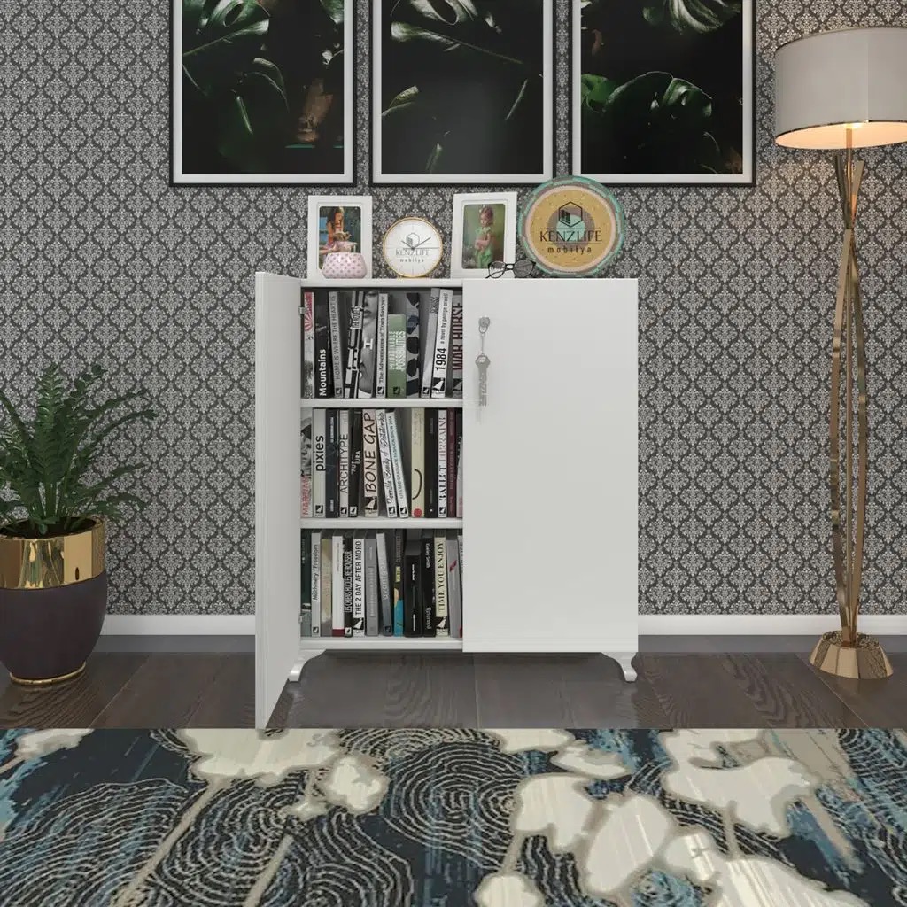 Kenzlife 2 kapılı dolap çilem 088*070*032 byz kilitli ayaklı banyo mutfak ofis kitaplık ayakkabılık kiler