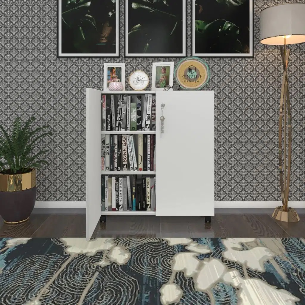 Kenzlife 2 kapılı dolap çilem 088*070*032 byz kilitli tekerlekli banyo mutfak ofis kitaplık ayakkabılık kiler