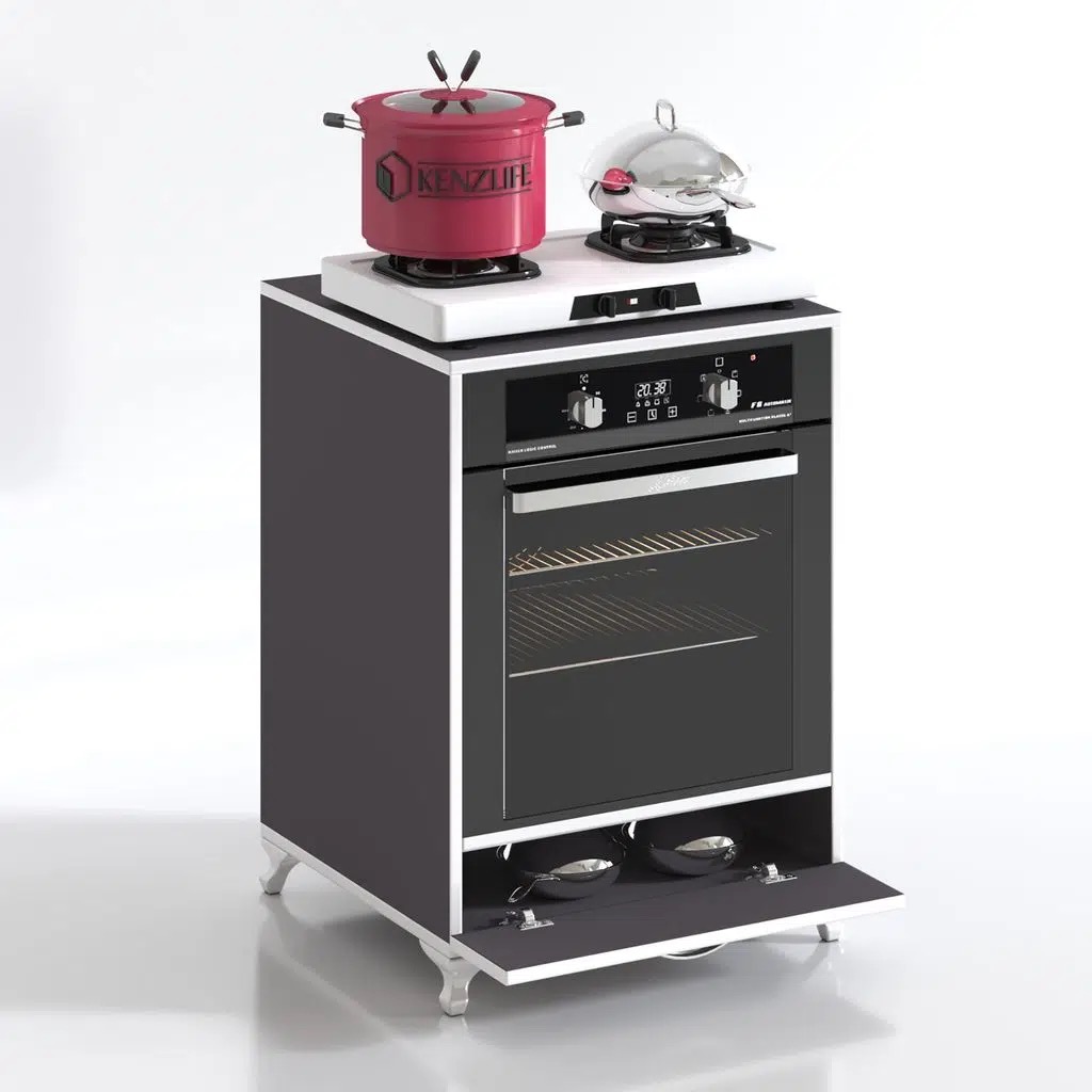 Kenzlife ankastre modülü kabini krom gri fırın ocak dolabı kapaklı ayaklı sabit tabla