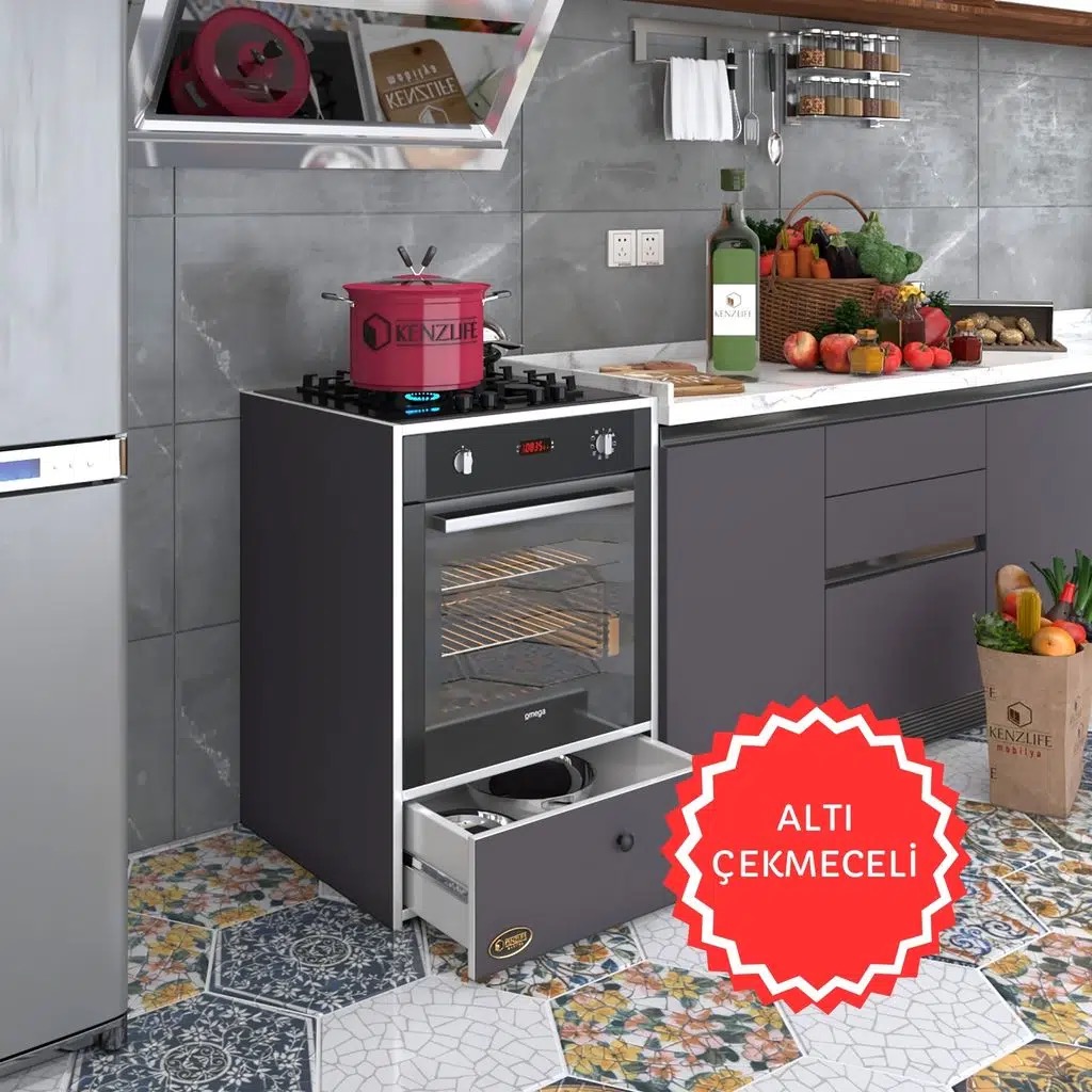 Kenzlife ankastre modülü kabini lityum gri fırın ocak dolabı çekmeceli