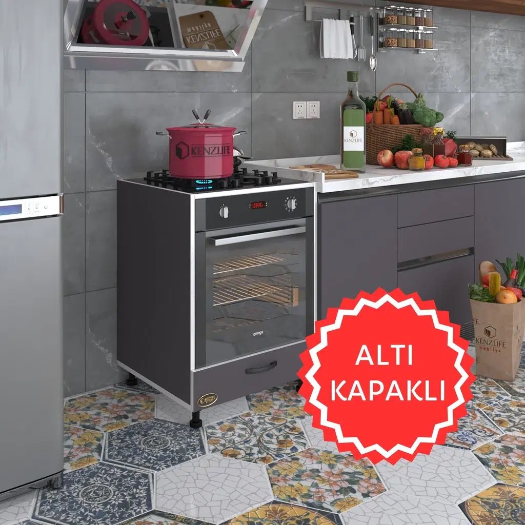 Kenzlife ankastre modülü kabini malik ejder gri fırın ocak dolabı kapaklı ayarlı ayaklı