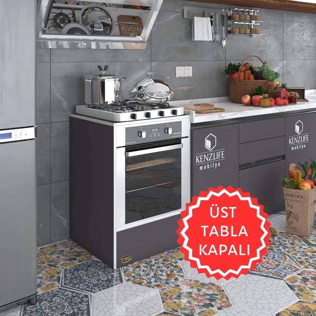 Kenzlife ankastre modülü kabini neon gri fırın ocak dolabı sabit tabla