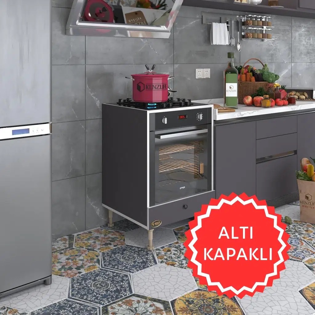 Kenzlife ankastre modülü kabini tulyum gri fırın ocak dolabı özel boy ayarlı ayaklı kapaklı