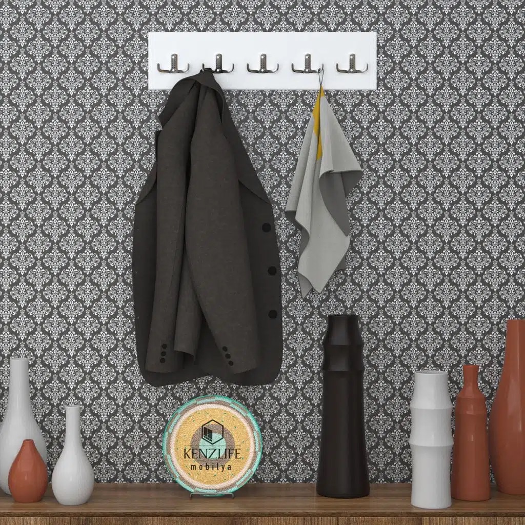 Kenzlife askılık tokadi mat beyaz renk suntalam 05 adet metal krom renk portmanto