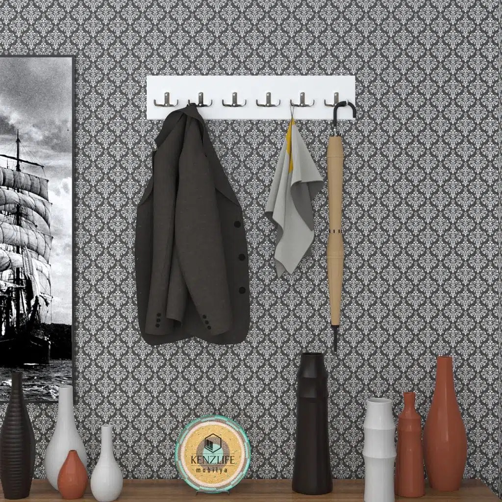 Kenzlife askılık tokadi mat beyaz renk suntalam 06 adet metal krom renk portmanto