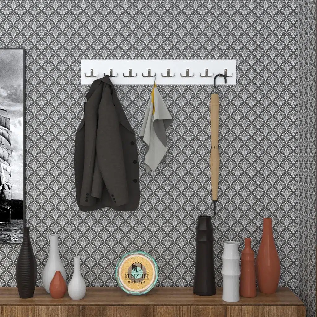 Kenzlife askılık tokadi mat beyaz renk suntalam 08 adet metal krom renk portmanto