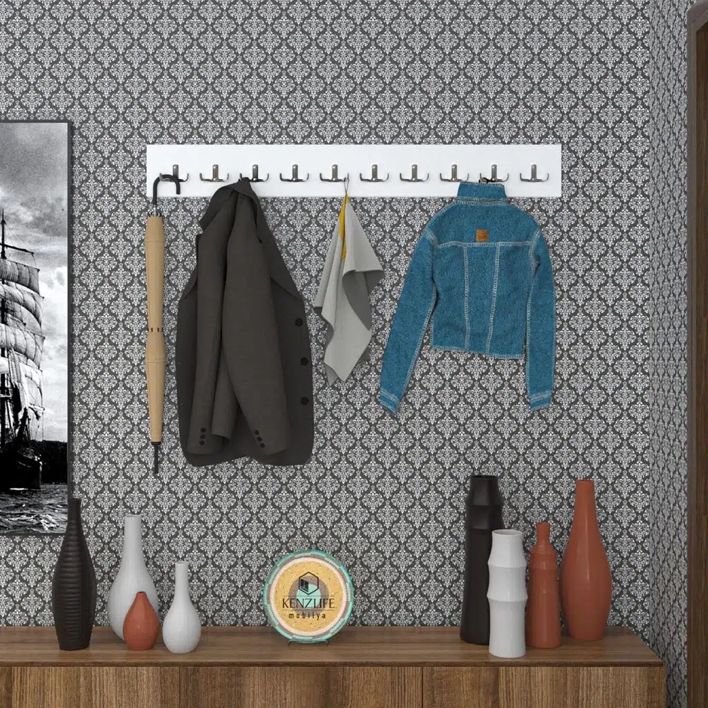 Kenzlife askılık tokadi mat beyaz renk suntalam 10 adet metal krom renk portmanto