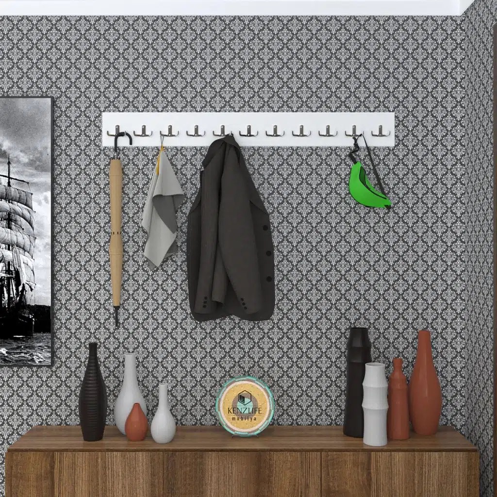 Kenzlife askılık tokadi mat beyaz renk suntalam 11 adet metal krom renk portmanto