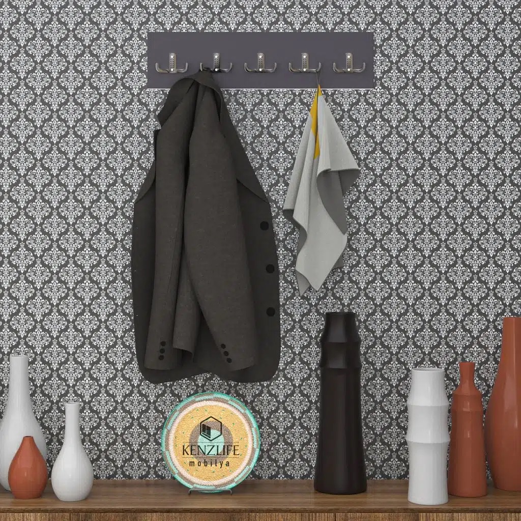 Kenzlife askılık tokadi mat gri renk suntalam 5 adet metal krom renk portmanto