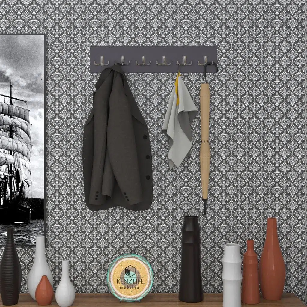 Kenzlife askılık tokadi mat gri renk suntalam 6 adet metal krom renk portmanto