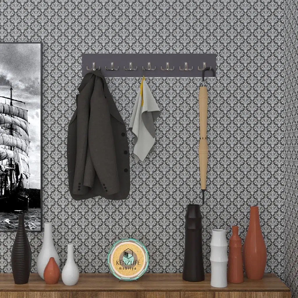 Kenzlife askılık tokadi mat gri renk suntalam 7 adet metal krom renk portmanto