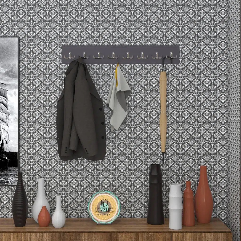 Kenzlife askılık tokadi mat gri renk suntalam 8 adet metal krom renk portmanto