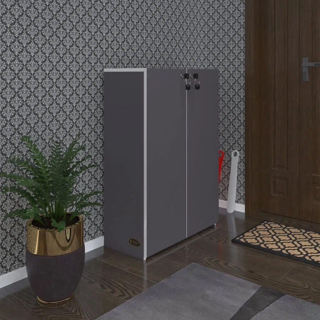 Kenzlife ayakkabılık ayakkabı dolabı kilitli be real gri 100*70*32 kapaklı arkalıklı ofis dolabı