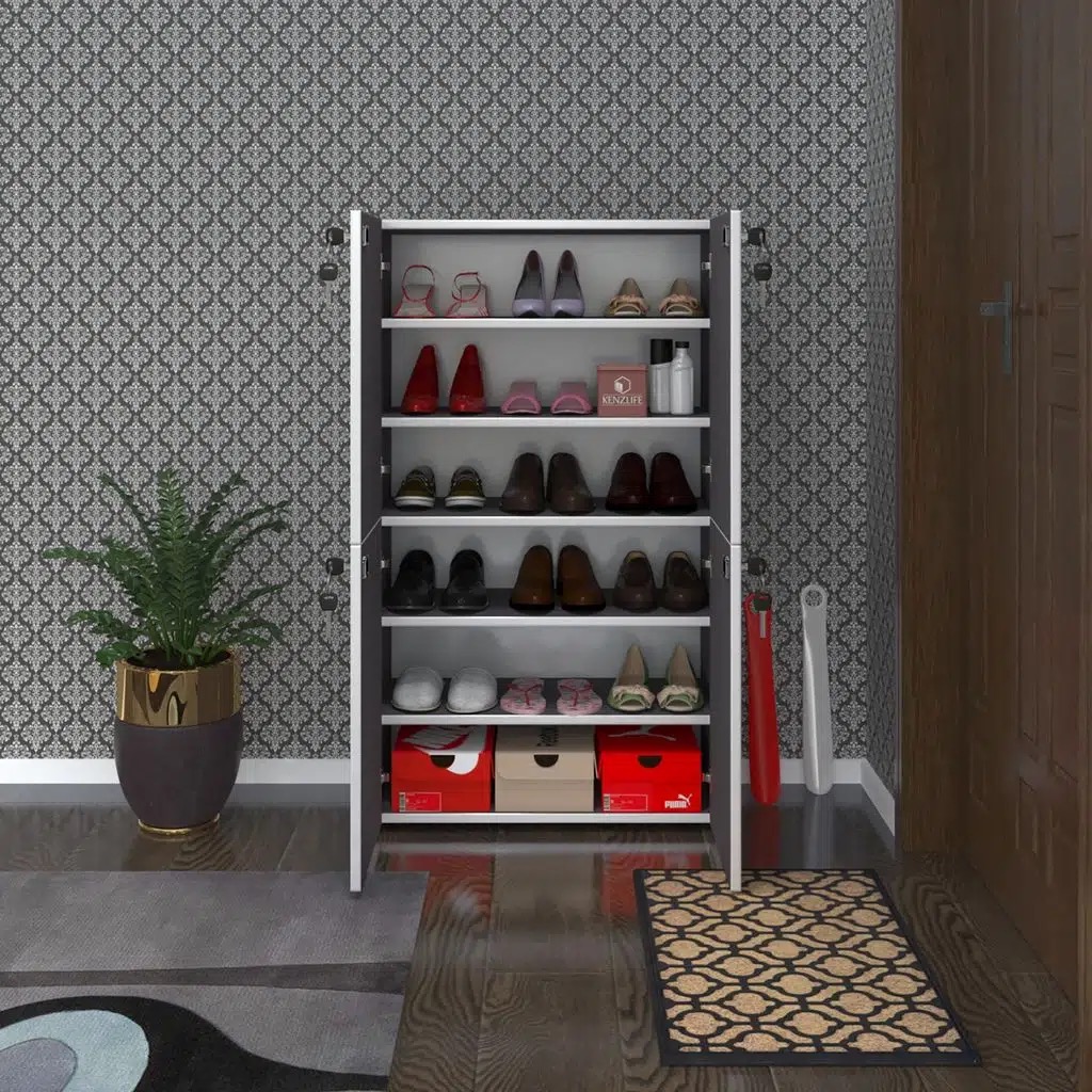 Kenzlife ayakkabılık ayakkabı dolabı kilitli be real gri 120*70*32 kapaklı arkalıklı ofis dolabı iki bölme