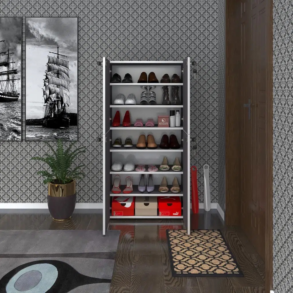 Kenzlife ayakkabılık ayakkabı dolabı kilitli be real gri 140*70*32 kapaklı arkalıklı ofis dolabı iki bölme