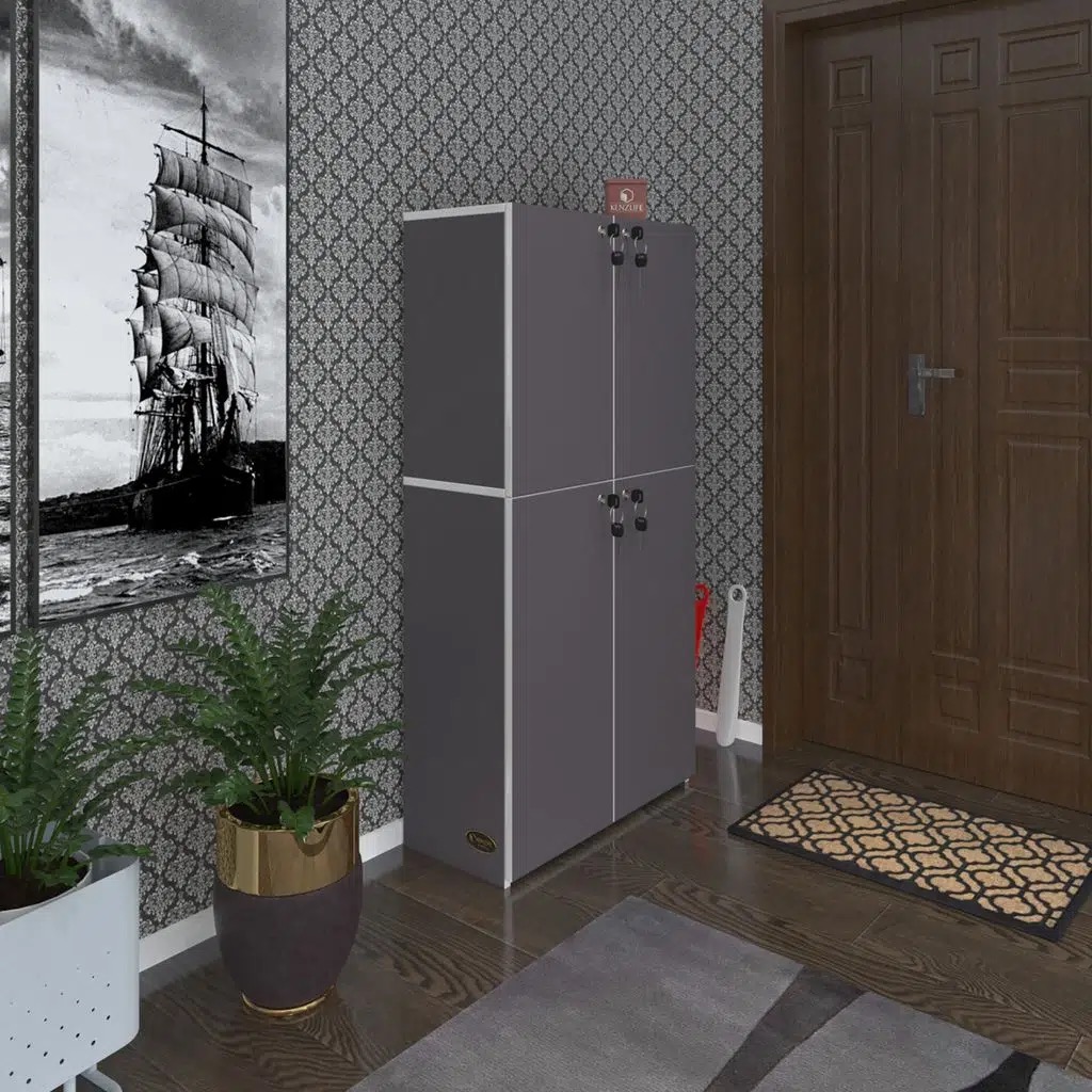 Kenzlife ayakkabılık ayakkabı dolabı kilitli be real gri 140*70*32 kapaklı arkalıklı ofis dolabı iki bölme