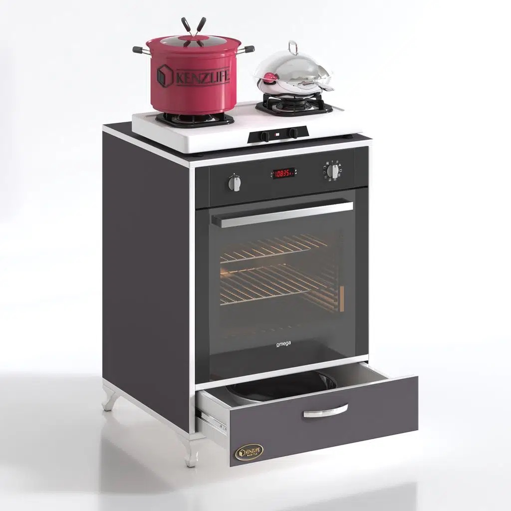Kenzlife ankastre modülü kabini azot gri fırın ocak dolabı çekmeceli ayaklı sabit tabla