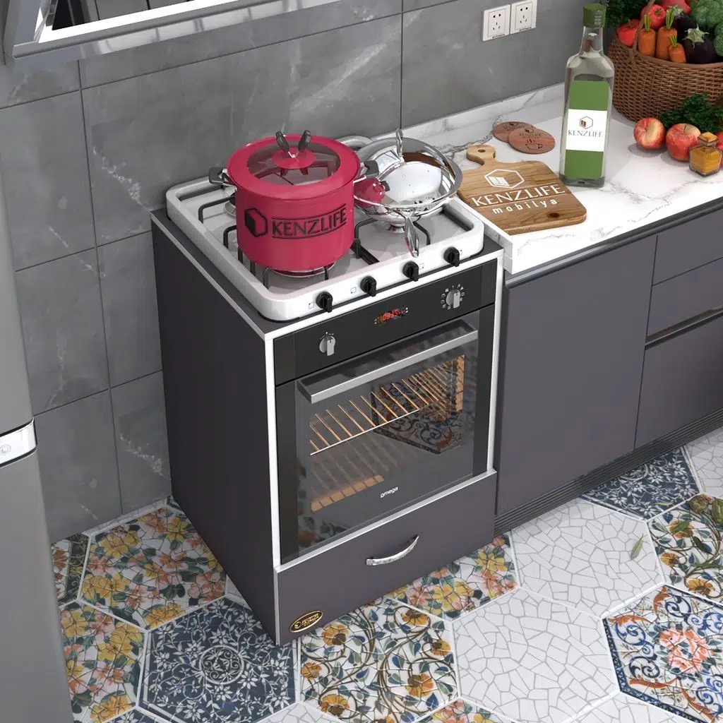 Kenzlife ankastre modülü kabini flor gri kapaklı fırın ocak dolabı sabit tabla