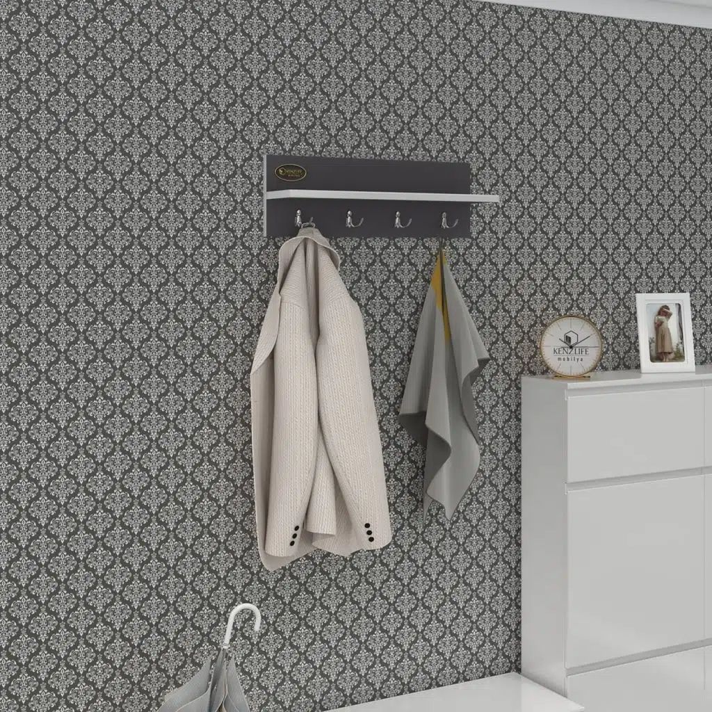 Kenzlife elbise askı askılıklığı çam gri vestiyer portmanto askı askılık 4 adet askı