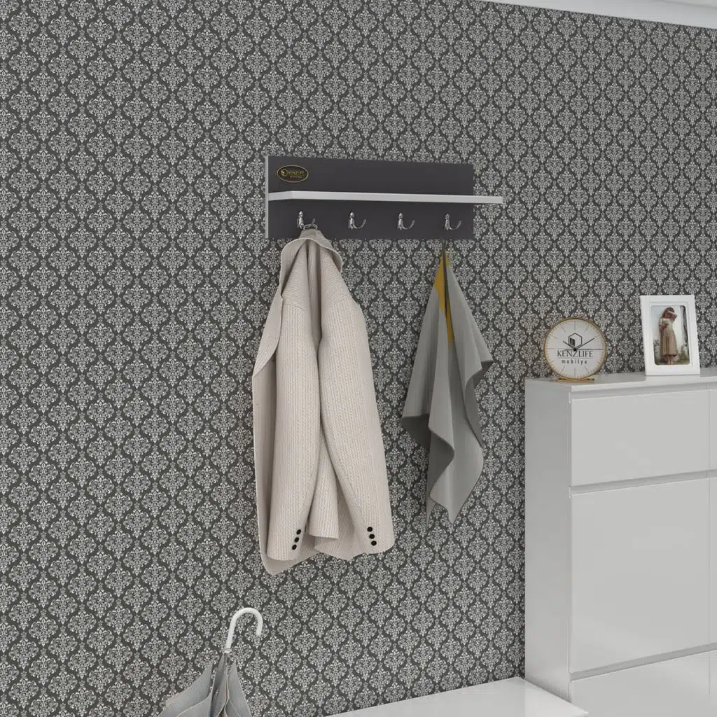 Kenzlife elbise askı askılıklığı çam gri vestiyer portmanto askı askılık 4 adet