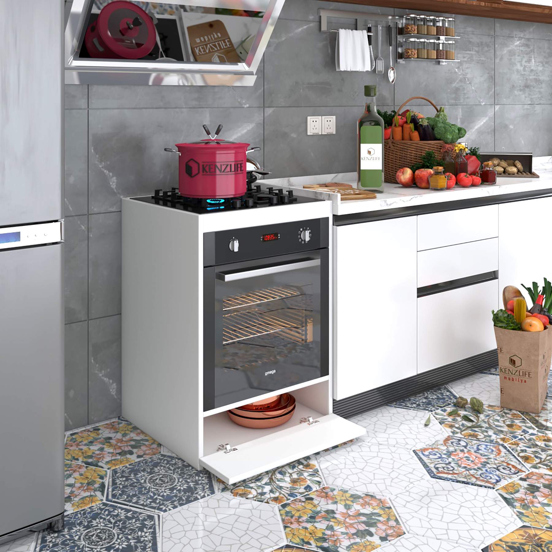 Kenzlife ankastre modülü kabini berilyum byz fırın ocak dolabı kapaklı 