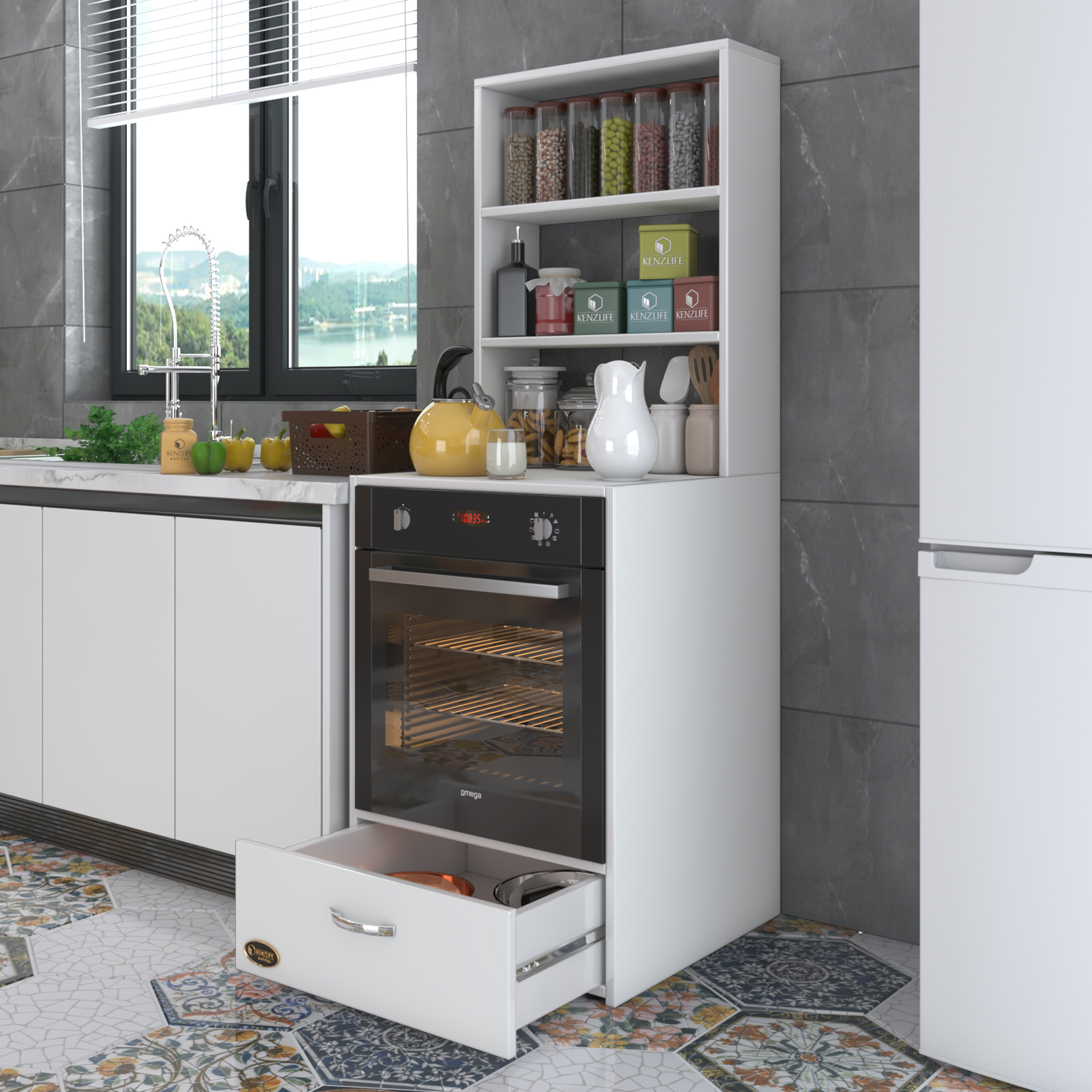 Kenzlife ankastre fırın dolabı aybirgen byz 165*60*56 mutfak çekmeceli