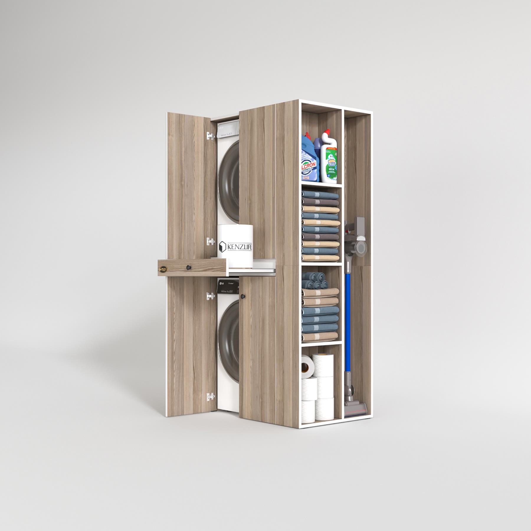 Kenzlife çamaşır-kurutma makinesi dolabı ahi evran sağ crd 187*090*60 çekmeceli banyo