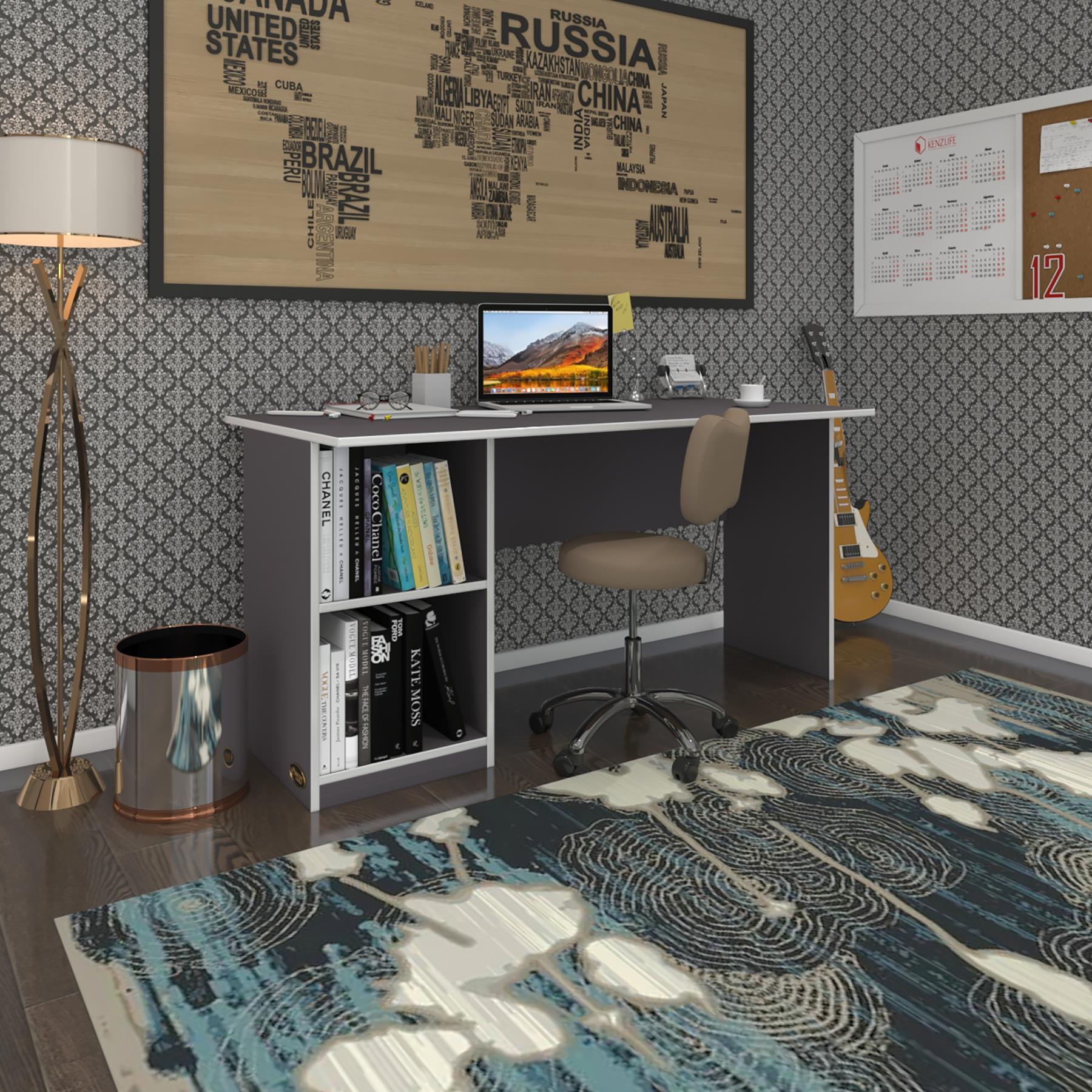 Kenzlife ofis masası kamikaze gri sol 75*160*60 raflı dolap şeritli bilgisayar çalışma masası