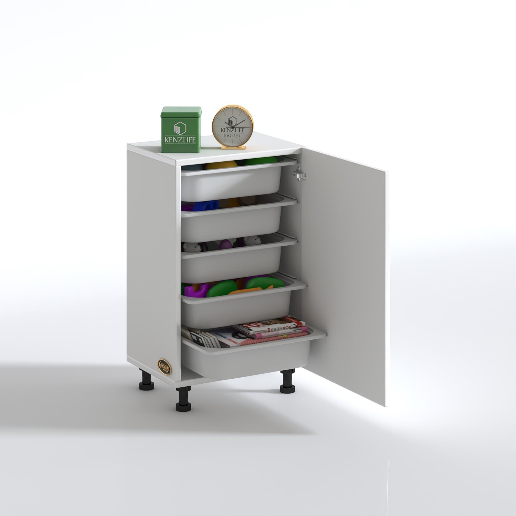 Kenzlife sepetli mutfak dolabı ruberukapak byz 074x45x30 kapaklı banyo çamaşır beyaz 5 li sepet